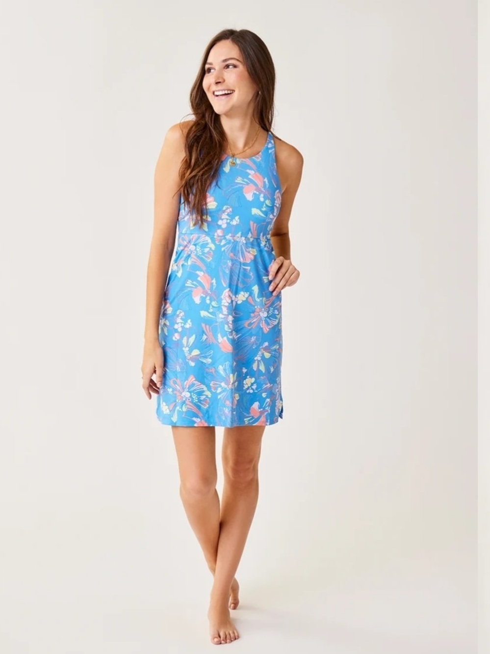 NEW Carve Designs Women's Zuri Blue Floral Mini Activewear Dress Larkspur, XS